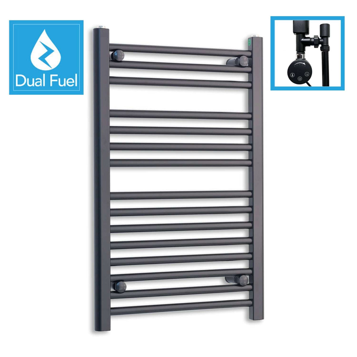 800 x 500 Dual Fuel Flat Black Heated Towel Rail Radiator