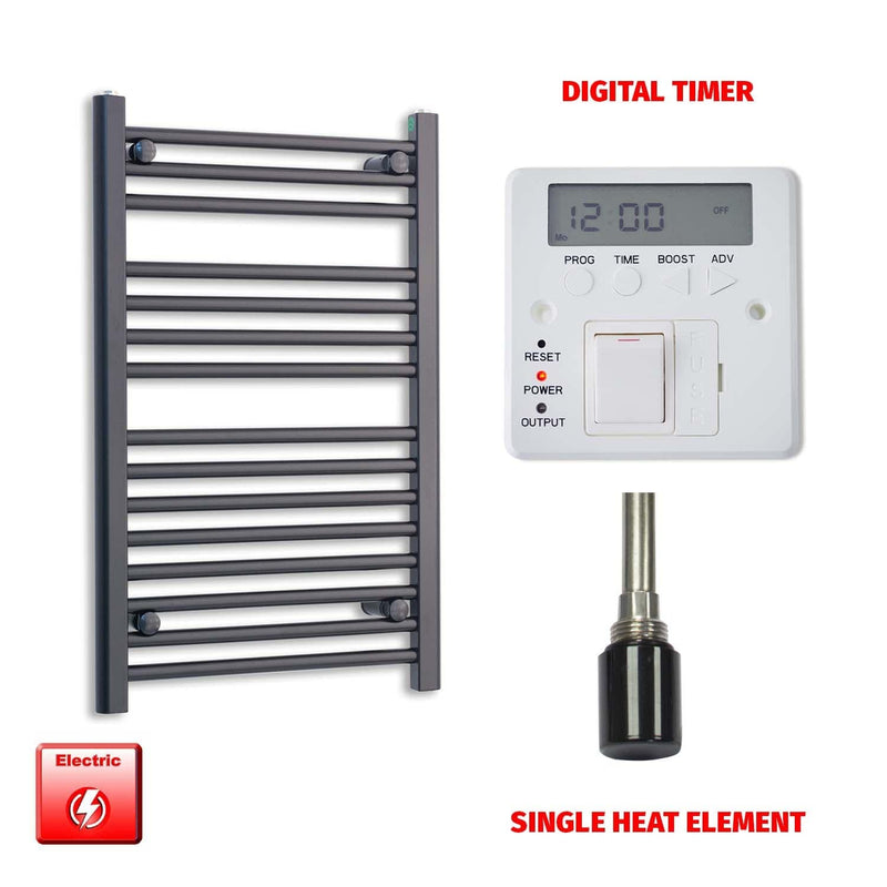 Single Heat / Digital Timer 800 x 500 Flat Black Pre-Filled Electric Heated Towel Radiator HTR