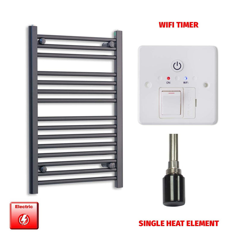 Single Heat / Wifi Timer 800 x 500 Flat Black Pre-Filled Electric Heated Towel Radiator HTR