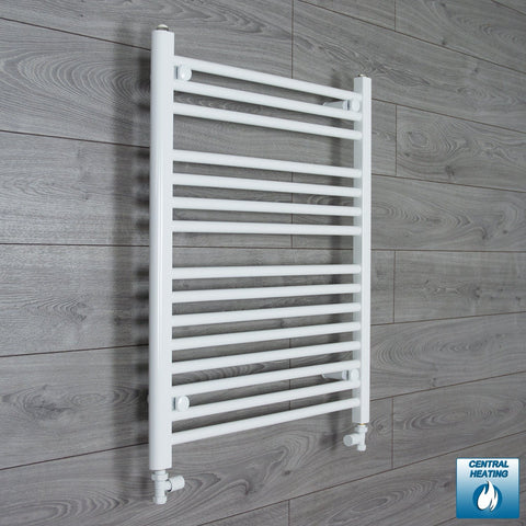 With Straight Inline Valves 800 x 500 Heated Towel Rail Flat White Central Heating