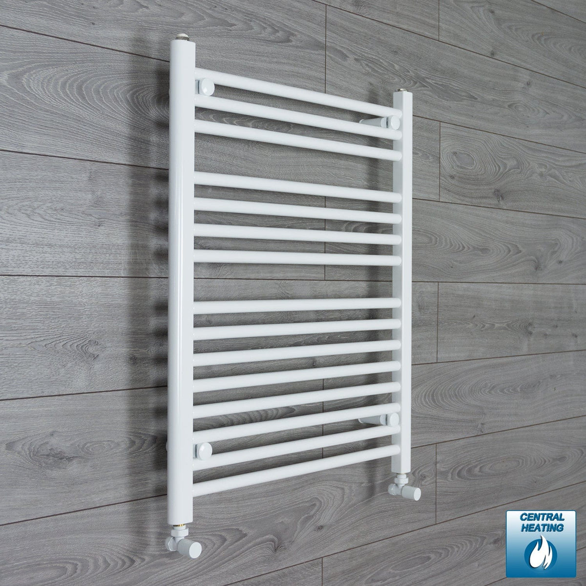 With Angled Valves 800 x 500 Heated Towel Rail Flat White Central Heating