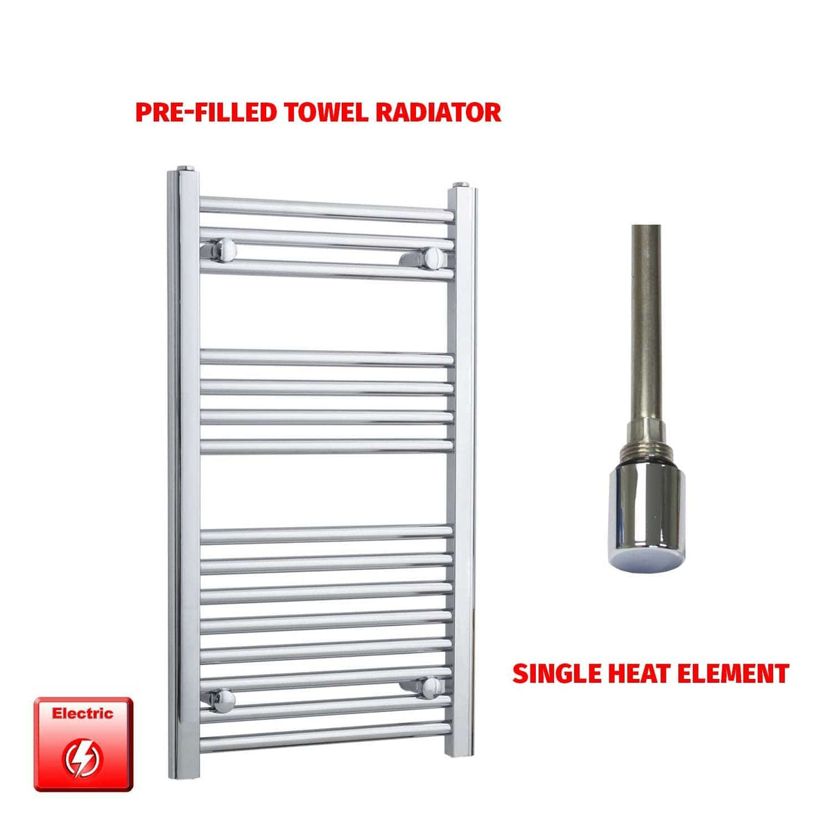 Flat / Single Heat / No Timer 800 x 500  Pre-Filled Chrome Electric Towel Radiator Bathroom Warmer