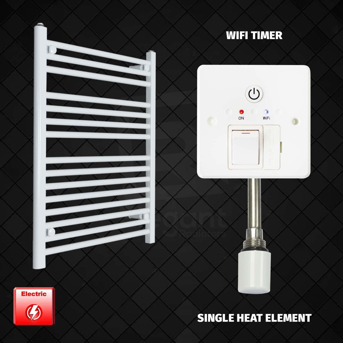 Single Heat / Wifi Timer 800 x 500 Pre-Filled Electric Heated Towel Radiator White HTR