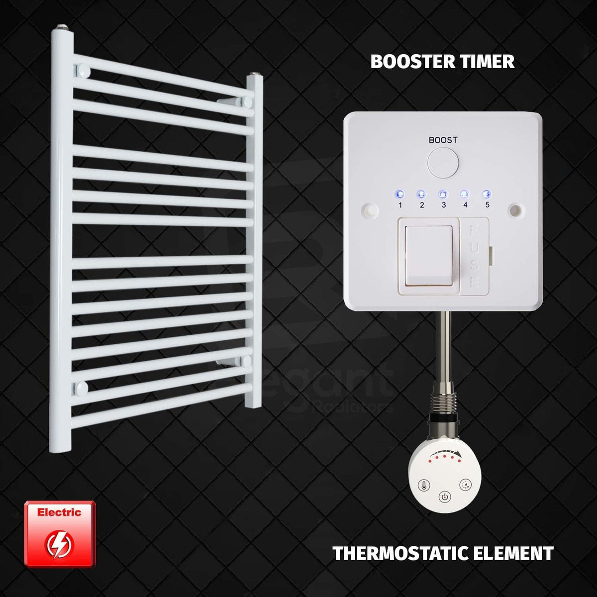 ER-Touch Thermostatic / Booster Timer 800 x 500 Pre-Filled Electric Heated Towel Radiator White HTR