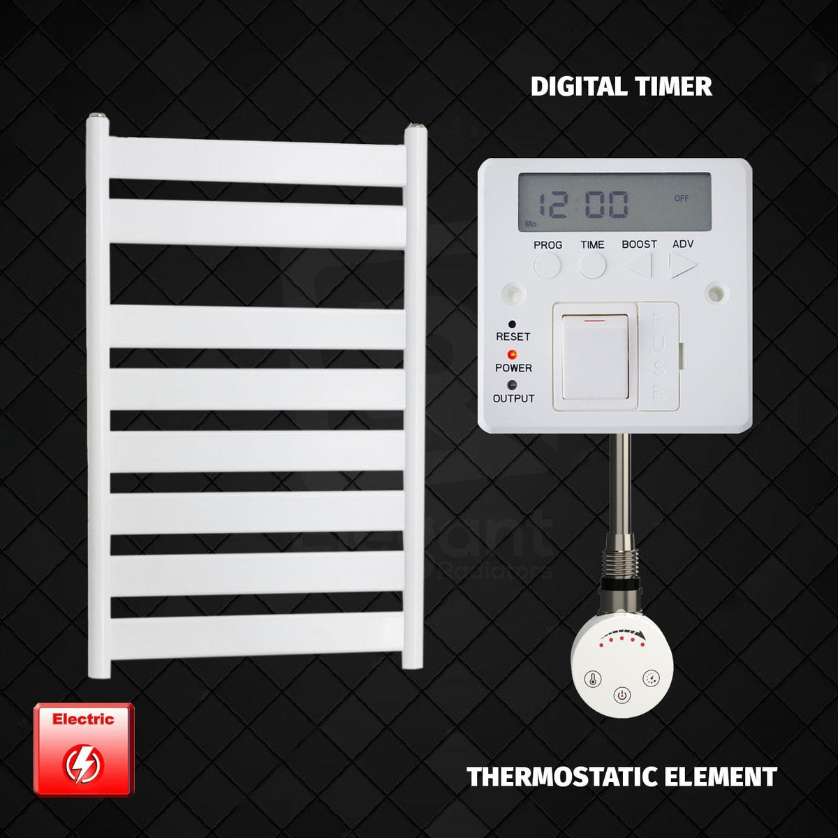 ER-Touch Thermostatic / Digital Timer 800 x 500 White Flat Panel Pre-Filled Electric Heated Towel Radiator HTR