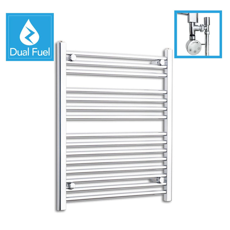 800 x 550 Chrome Dual Fuel Flat Heated Towel Rail Radiator