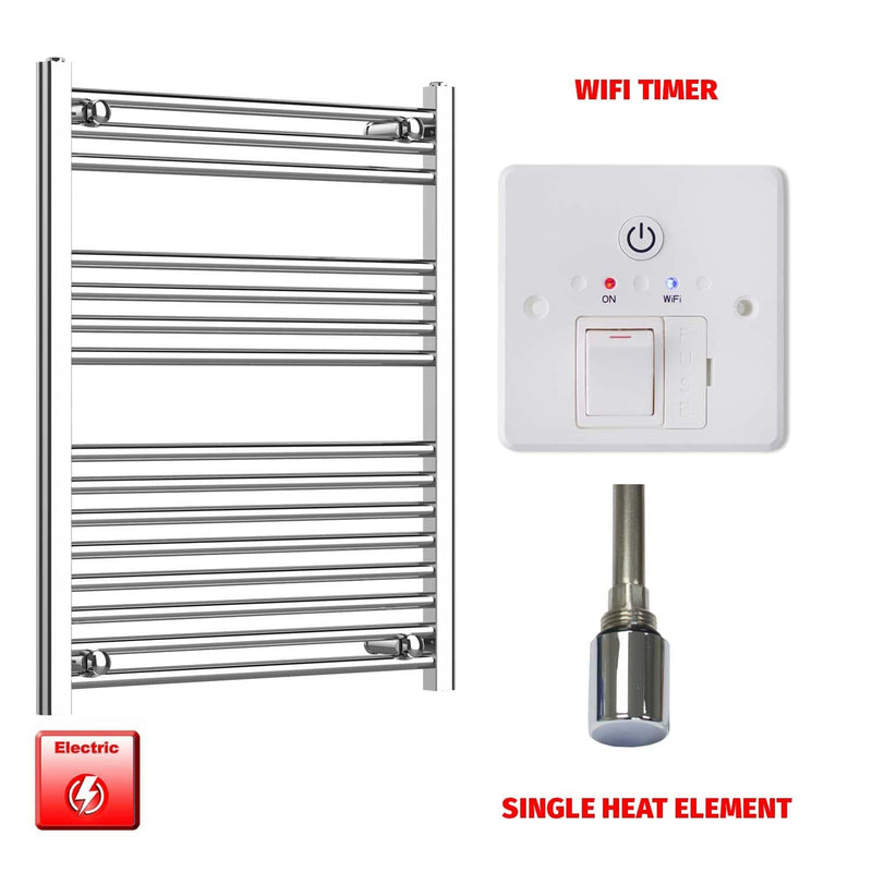 Flat / Single Heat / Wifi Timer 800 x 600 Chrome Electric Heated Towel Rail Pre-Filled Bathroom Warmer