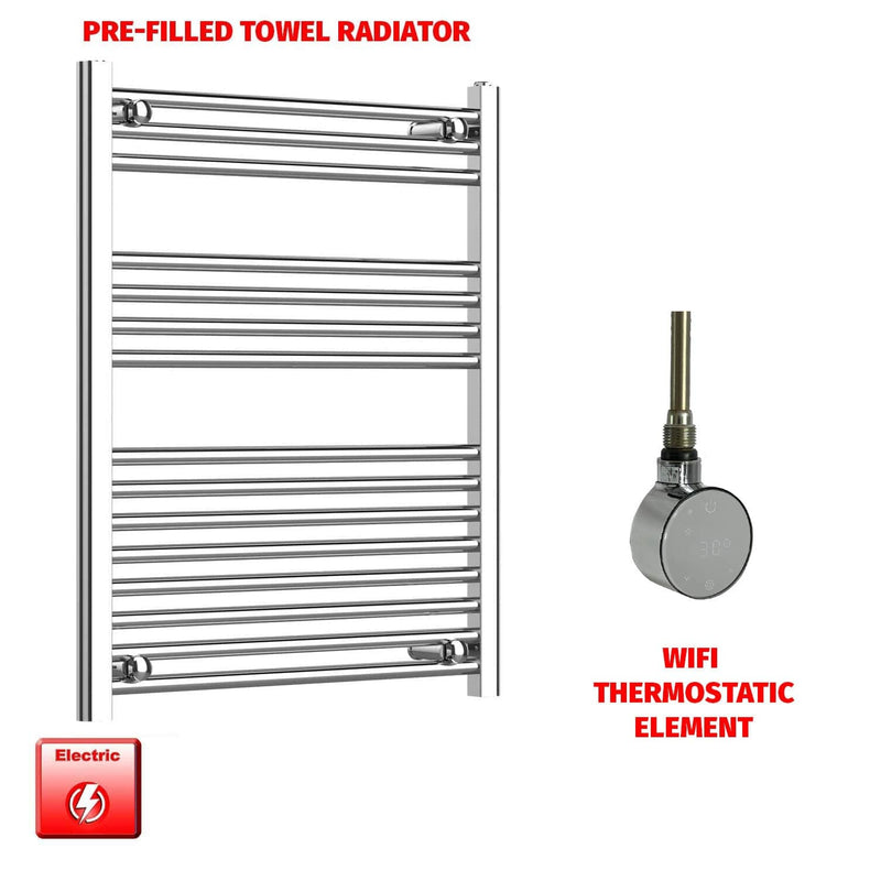 Flat / ER-Wifi Thermostatic / No Timer 800 x 600 Chrome Electric Heated Towel Rail Pre-Filled Bathroom Warmer