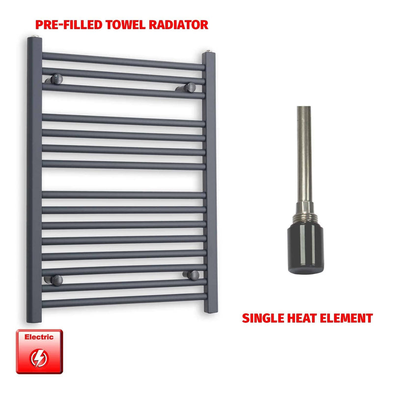 Single Heat / No Timer 800 x 600 Flat Anthracite Pre-Filled Electric Heated Towel Rail HTR