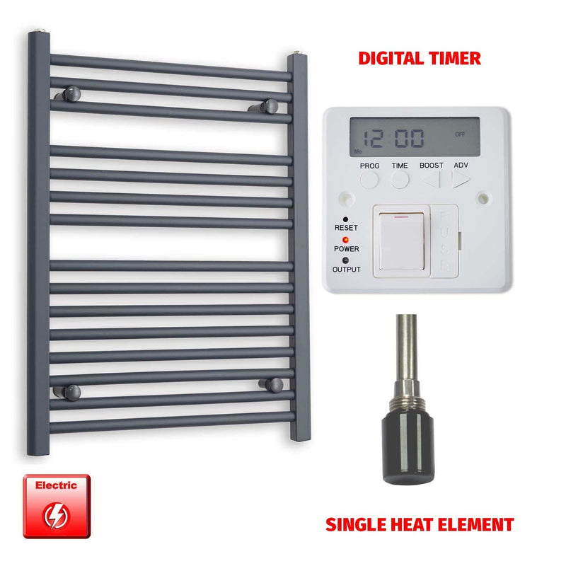 Single Heat / Digital Timer 800 x 600 Flat Anthracite Pre-Filled Electric Heated Towel Rail HTR