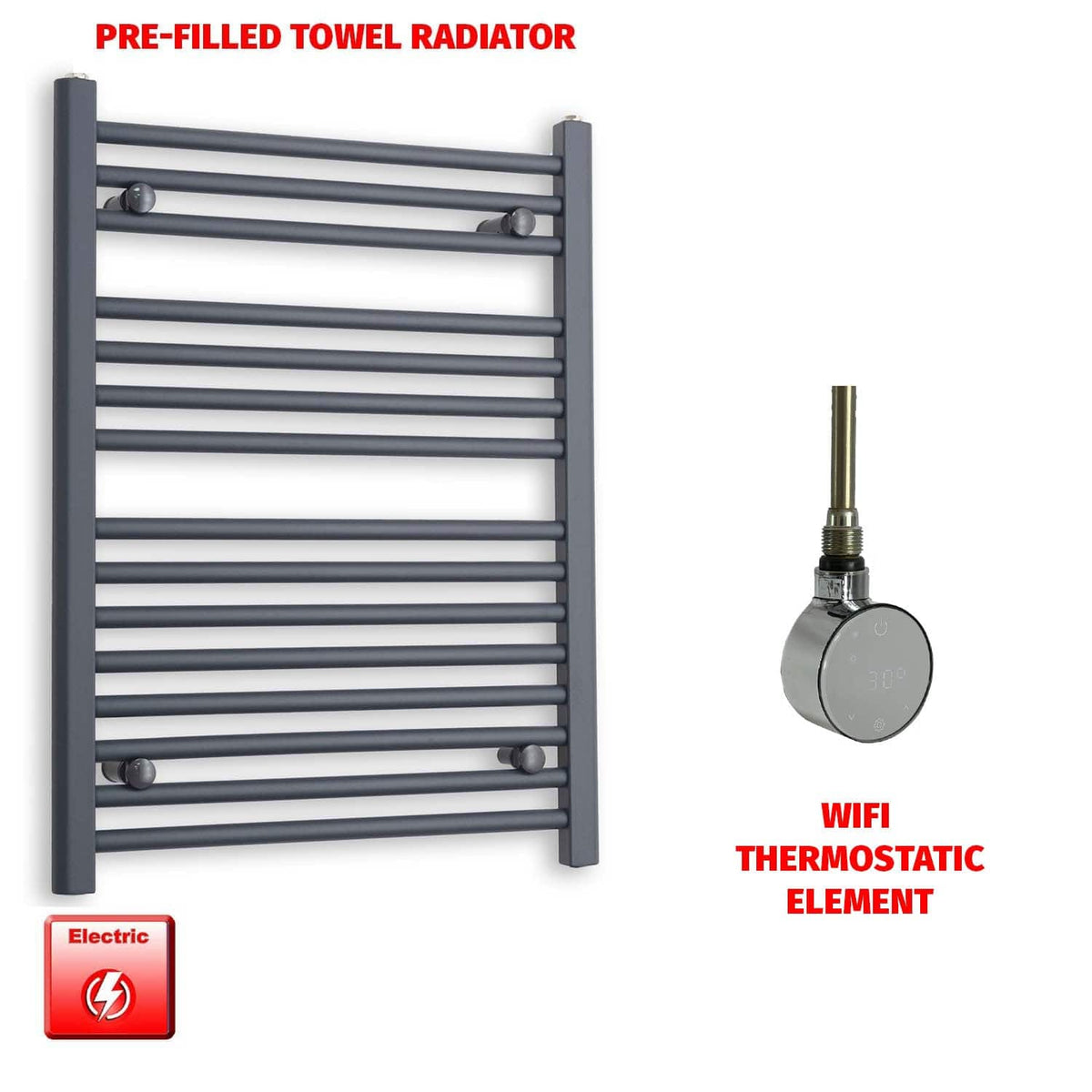 ER-Wifi Thermostatic / No Timer 800 x 600 Flat Anthracite Pre-Filled Electric Heated Towel Rail HTR