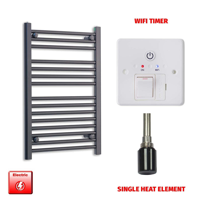 Single Heat / Wifi Timer 800 x 600 Flat Black Pre-Filled Electric Heated Towel Radiator HTR