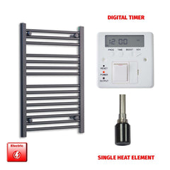 Single Heat / Digital Timer 800 x 600 Flat Black Pre-Filled Electric Heated Towel Radiator HTR