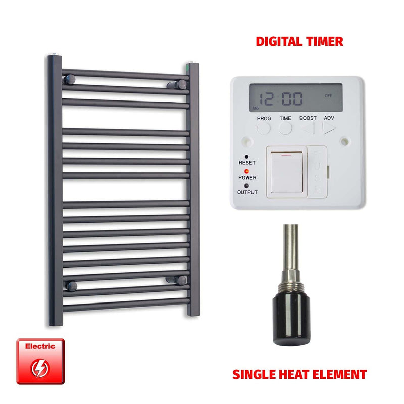 Single Heat / Digital Timer 800 x 600 Flat Black Pre-Filled Electric Heated Towel Radiator HTR