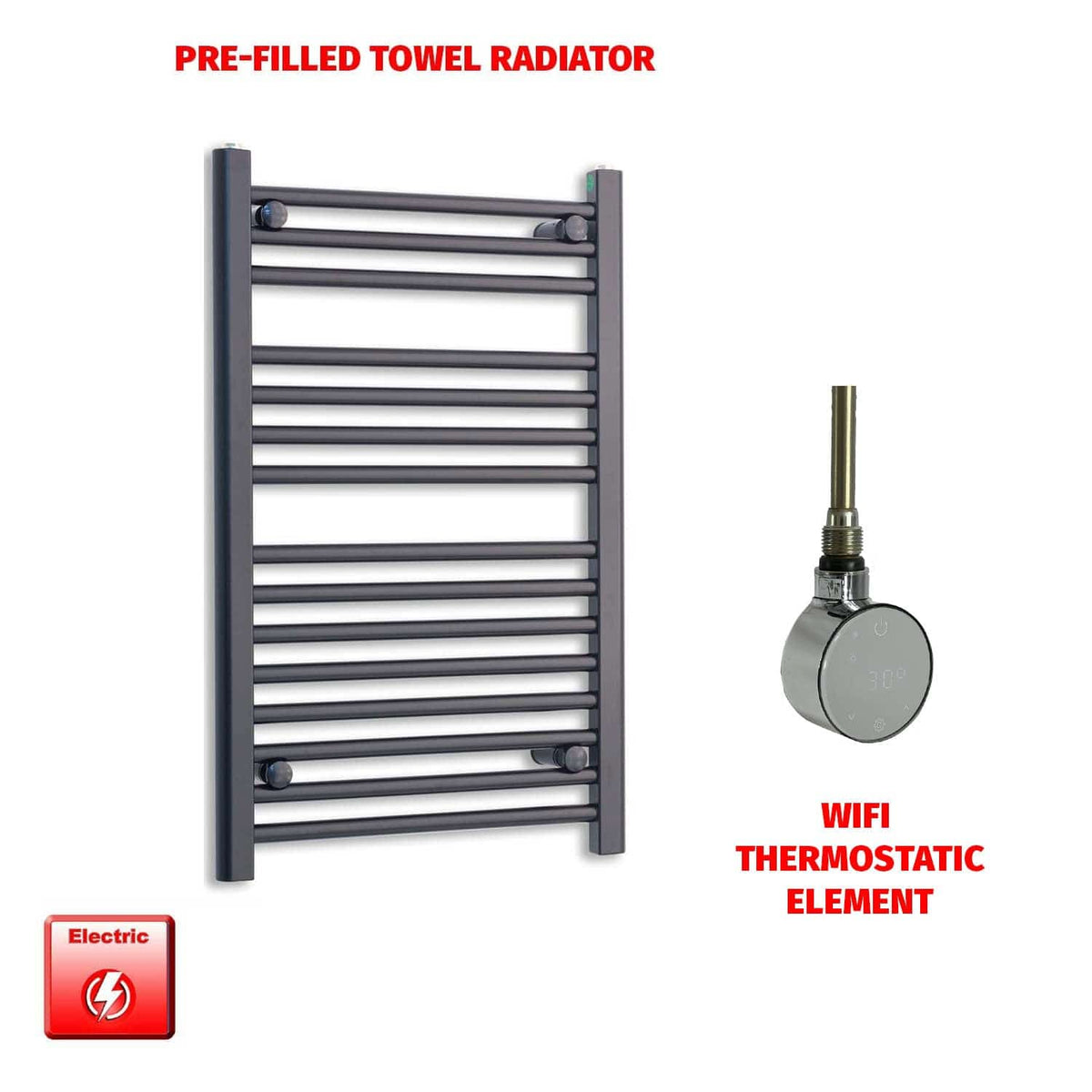 ER-Wifi Thermostatic / No Timer 800 x 600 Flat Black Pre-Filled Electric Heated Towel Radiator HTR