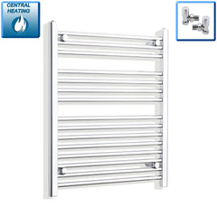 Straight / With Angled Valves 800 x 600 Heated Flat or Curved Towel Radiator Chrome