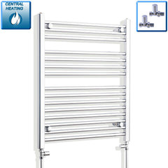 Straight / With Straight Inline Valves 800 x 600 Heated Flat or Curved Towel Radiator Chrome