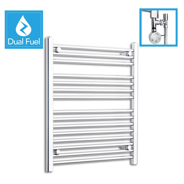 800 x 650 Chrome Dual Fuel Flat Heated Towel Rail Radiator