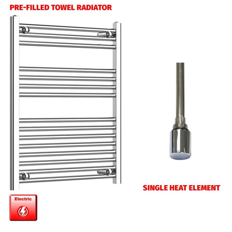 Single Heat / No Timer 800 x 650 Pre-Filled Electric Heated Towel Radiator Straight Chrome