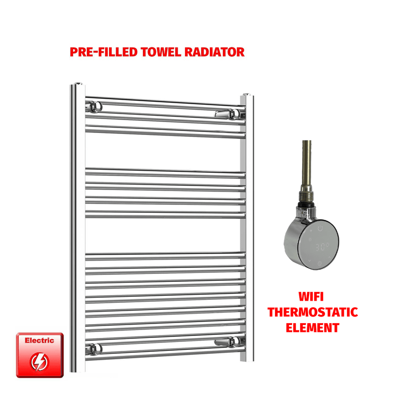 ER-Wifi Thermostatic / No Timer 800 x 650 Pre-Filled Electric Heated Towel Radiator Straight Chrome