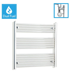 800 x 700 Chrome Dual Fuel Flat Heated Towel Rail Radiator