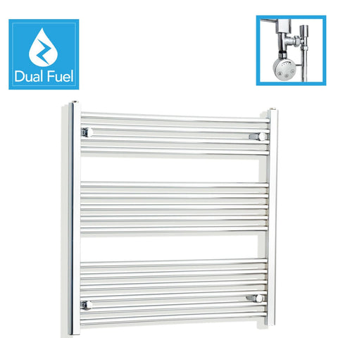 800 x 750 Chrome Dual Fuel Flat Heated Towel Rail Radiator