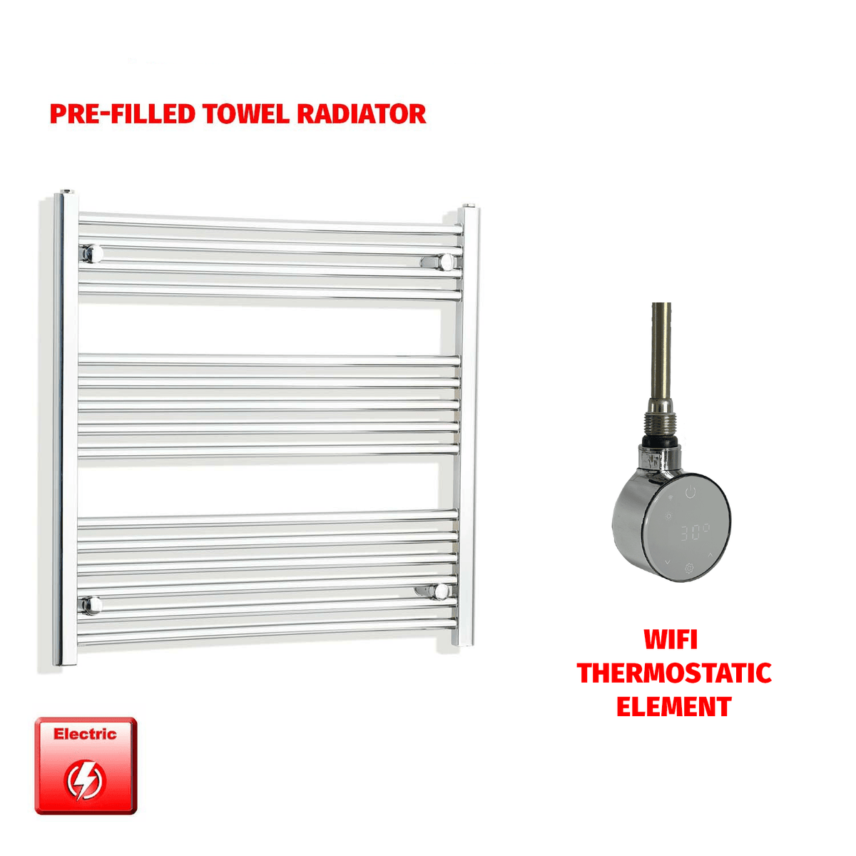 Flat / ER-Wifi Thermostatic / No Timer 800 x 750 Pre-Filled Electric Heated Towel Radiator Chrome