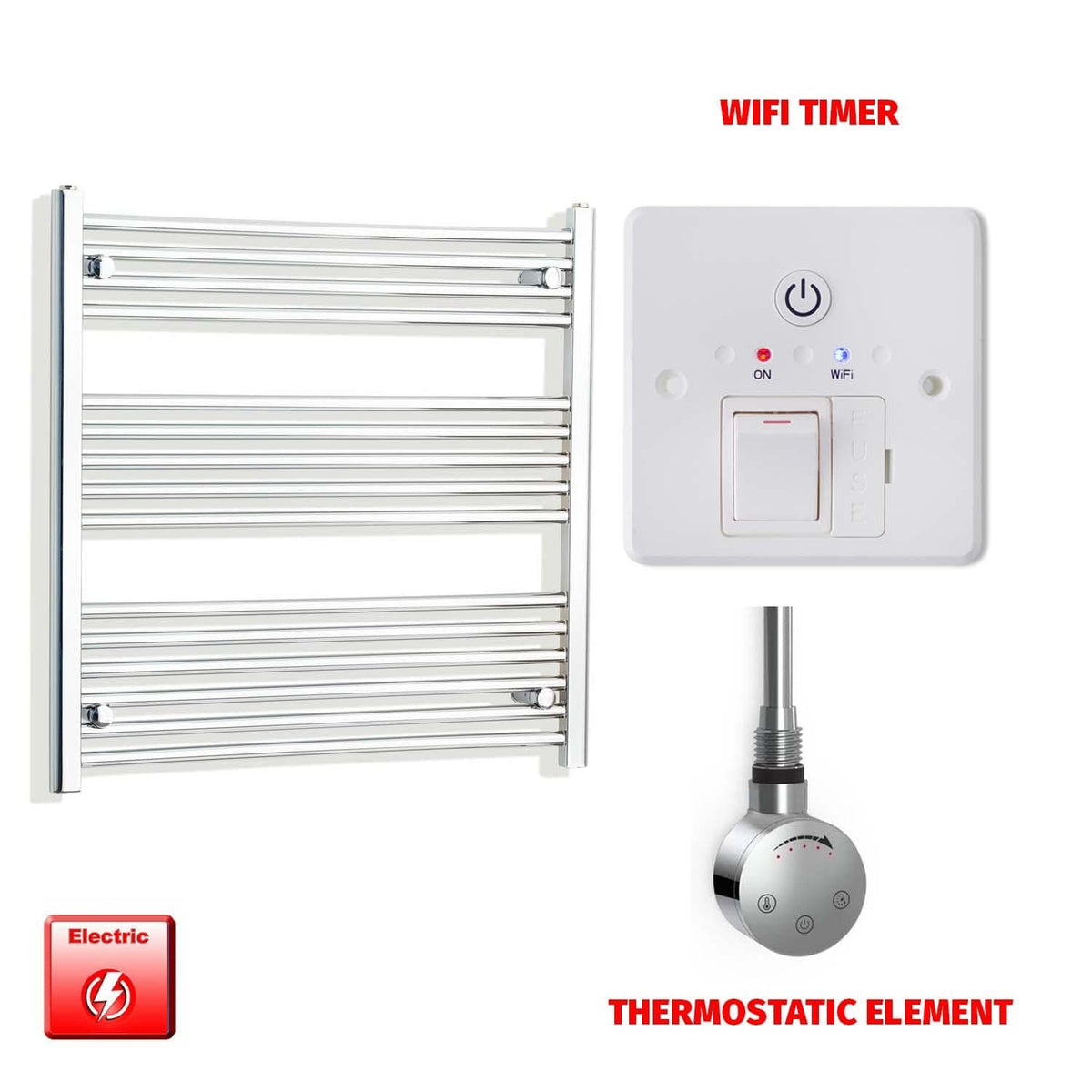 ER-Touch Thermostatic / Wifi Timer 800 x 900 Pre-Filled Electric Heated Towel Radiator Straight Chrome