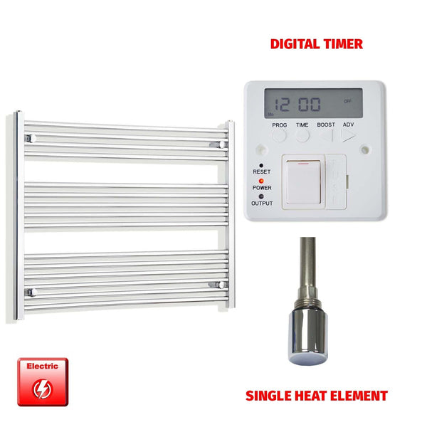 Single Heat / Digital Timer 800 x 950 Pre-Filled Electric Heated Towel Rail Straight Chrome