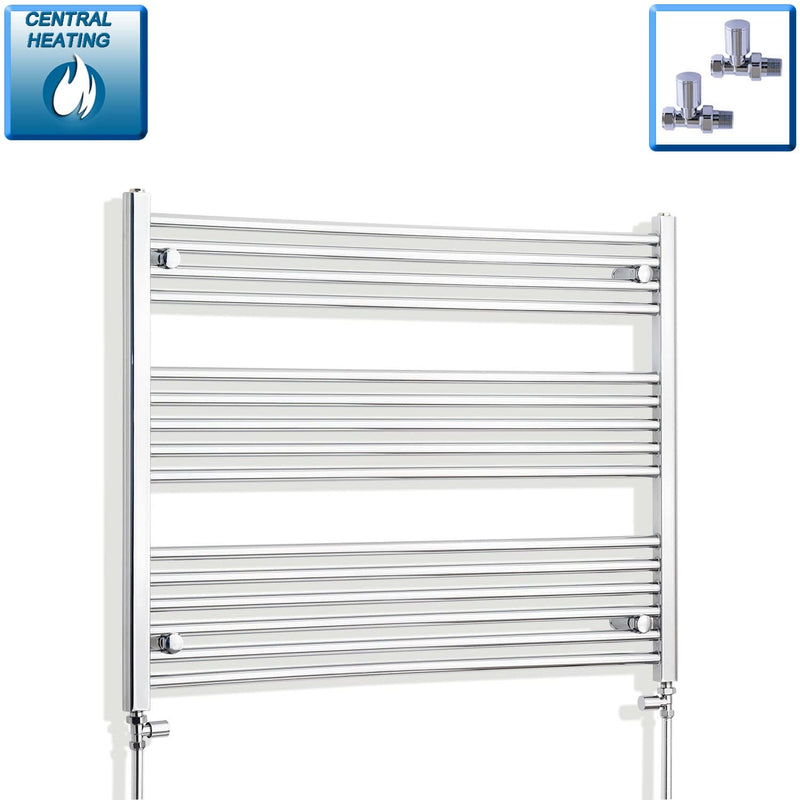 With Straight Inline Valves 800mm High 1100mm Wide Flat Chrome Heated Towel Rail