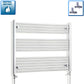 With Straight Inline Valves 800mm High 1100mm Wide Flat Chrome Heated Towel Rail