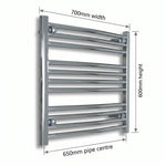 800mm High x 700mm Wide Heated Curved Towel Radiator Chrome - Elegant Radiators