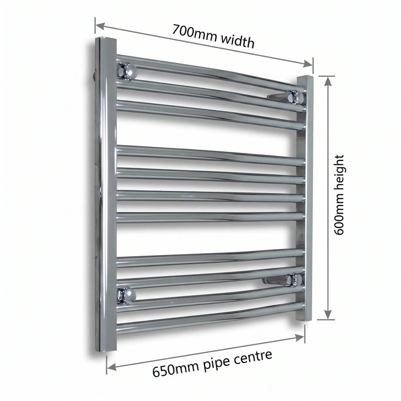 800mm High x 700mm Wide Heated Curved Towel Radiator Chrome - Elegant Radiators