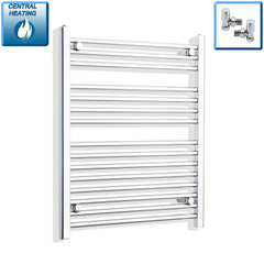 With Angled Valves 800mm High x 700mm Wide Heated Straight Towel Radiator Chrome