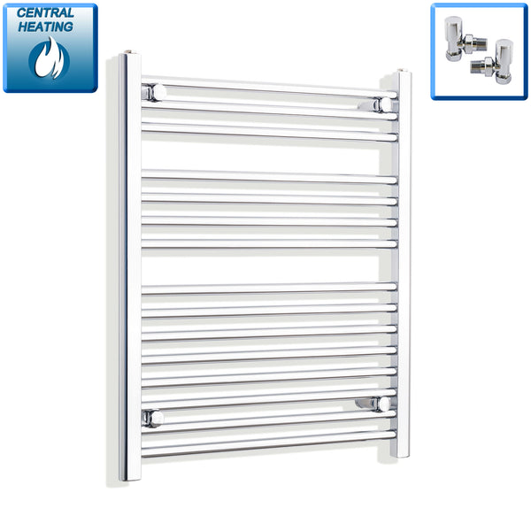 With Angled Valves 800mm High x 700mm Wide Heated Straight Towel Radiator Chrome