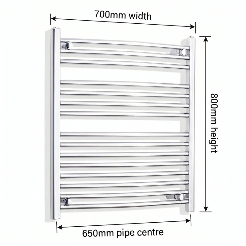 800mm High x 700mm Wide Heated Straight Towel Radiator Chrome - Elegant Radiators