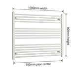 800x1000mm Towel Rail Radiator Flat White Central Heating - Elegant Radiators