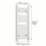 800x300mm Heated Towel Rail Radiator Flat White - Elegant Radiators