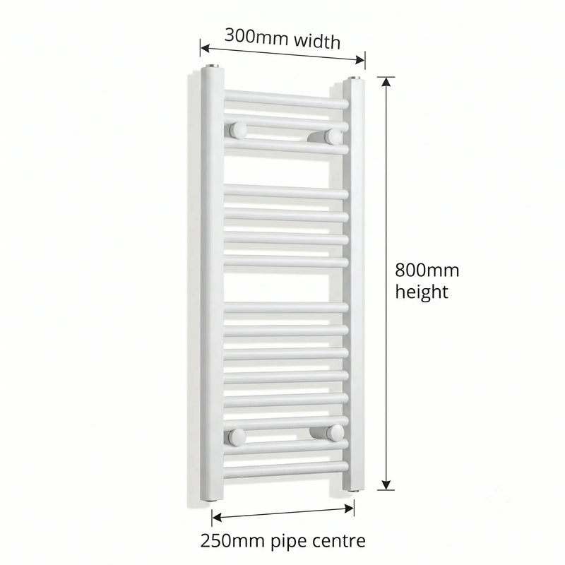 800x300mm Heated Towel Rail Radiator Flat White - Elegant Radiators