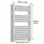 800x400mm Towel Rail Radiator Flat White Central Heating - Elegant Radiators