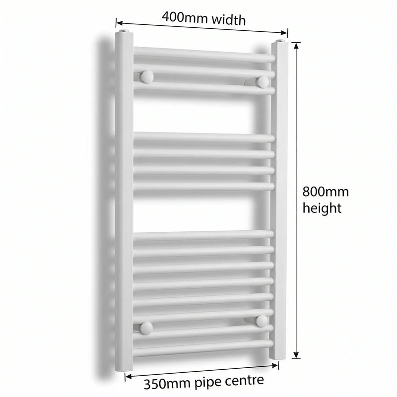 800x400mm Towel Rail Radiator Flat White Central Heating - Elegant Radiators
