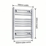 800x500mm Heated Flat or Curved Towel Radiator Chrome - Elegant Radiators