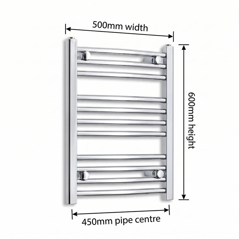 800x500mm Heated Flat or Curved Towel Radiator Chrome - Elegant Radiators