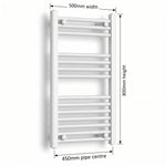 800x500mm Heated Towel Rail Flat White Central Heating - Elegant Radiators
