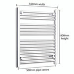 800x550mm Heated Straight Towel Radiator Chrome - Elegant Radiators
