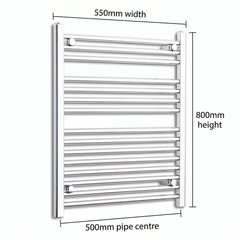 800x550mm Heated Straight Towel Radiator Chrome - Elegant Radiators