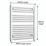 800x600mm Heated Flat or Curved Towel Radiator Chrome - Elegant Radiators