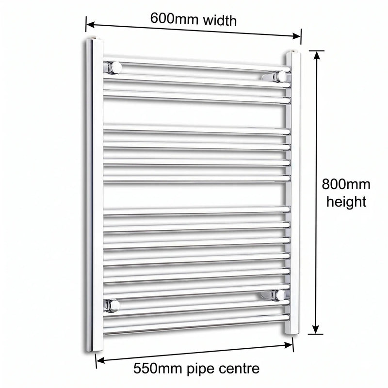 800x600mm Heated Flat or Curved Towel Radiator Chrome - Elegant Radiators