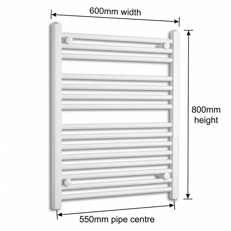 800x600mm Heated Towel Rail Flat White Central Heating - Elegant Radiators