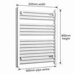 800x650mm Heated Straight Towel Radiator Chrome - Elegant Radiators